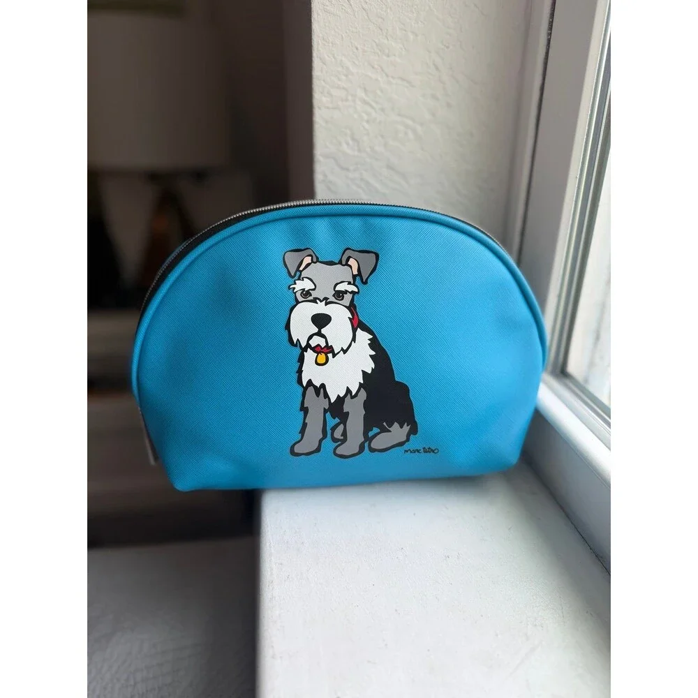 Marc Tetro Blue Schnauzer Cosmetic Bag with Black and White Lining